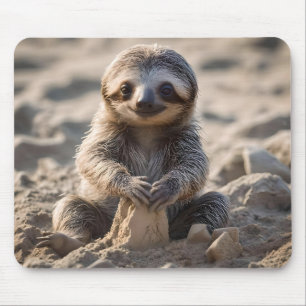 Baby Sloth Building Sand Castles, Mouse Pad