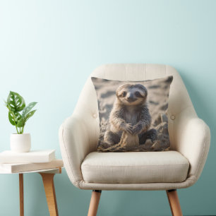 Baby Sloth Building Sand Castles, Throw Pillow