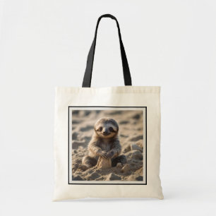 Baby Sloth Building Sand Castles, Tote Bag