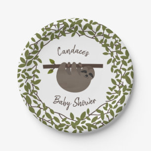 Baby Sloth Greenery Baby Shower Paper Plate