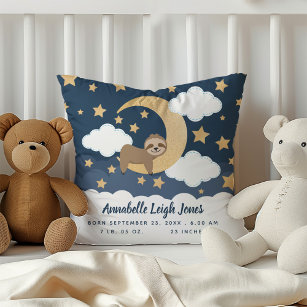 Baby Sloth Moon Nursery Throw Pillow