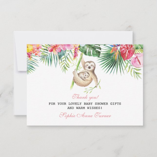 Baby Sloth Tropical Baby shower floral Merci (Devant)