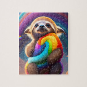 Baby Sloth Watercolor With RainbowColors Jigsaw Puzzle