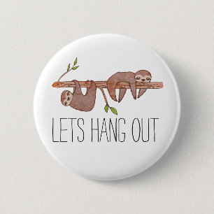 Baby Sloths hanging on Tree Pattern 2 Inch Round Button