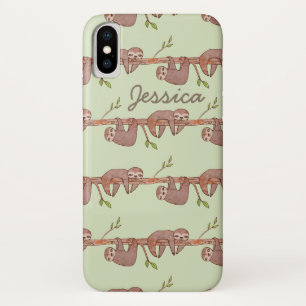 Baby Sloths hanging on Tree Pattern iPhone X Case