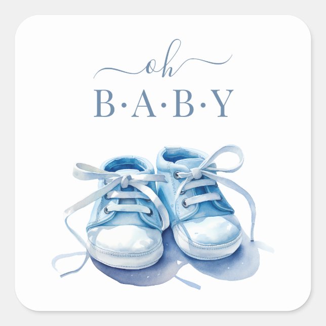 Baby Sneakers Baby Shower Invitation, Baby Boy Square Sticker (Front)