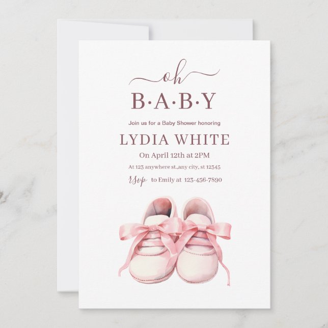Baby Sneakers Baby Shower Invitation, Baby girl Invitation (Front)