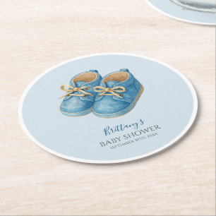 Baby Sneakers Sports Baby Shower Round Paper Coaster