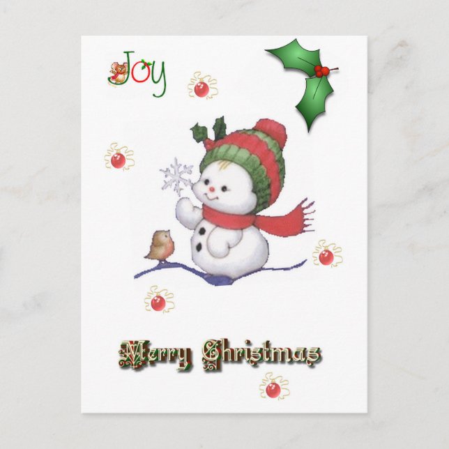baby snowman talking to a baby bird postcard (Front)