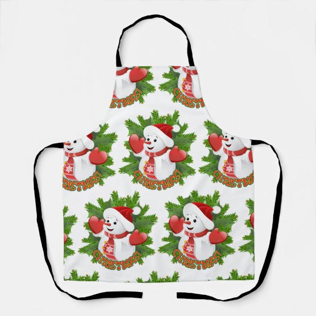 Baby Snowman with Crystal Snowflakes Ornament Apron (Front)