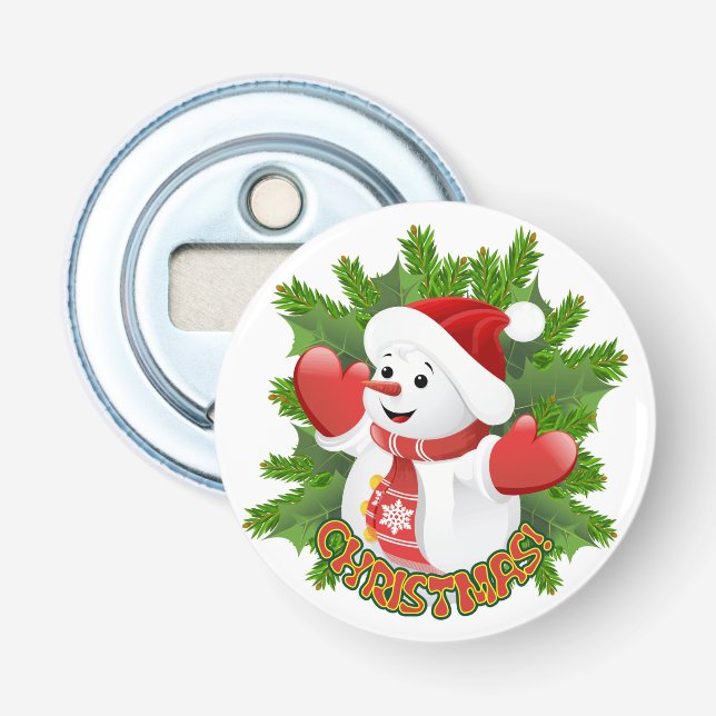 Baby Snowman with Crystal Snowflakes Ornament Bottle Opener (Front)