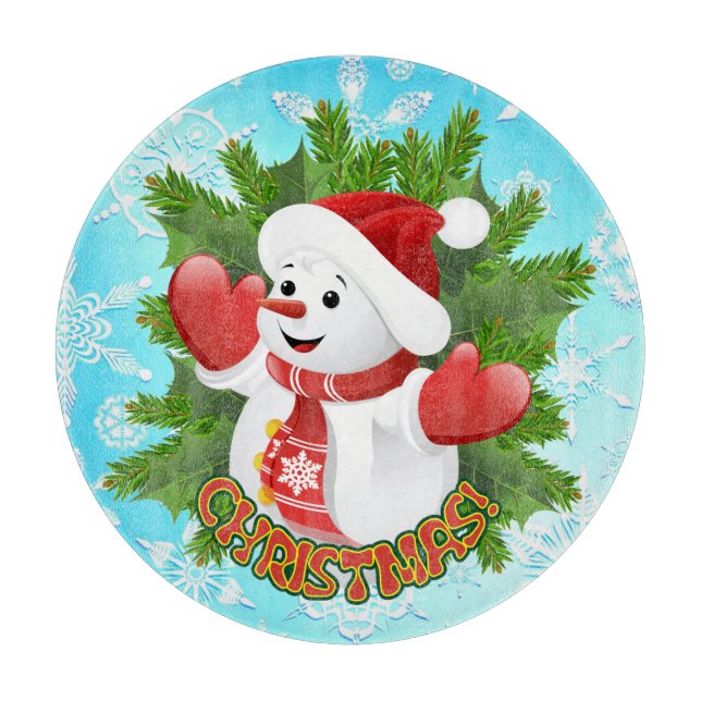 Baby Snowman with Crystal Snowflakes Ornament Cutting Board (Front)