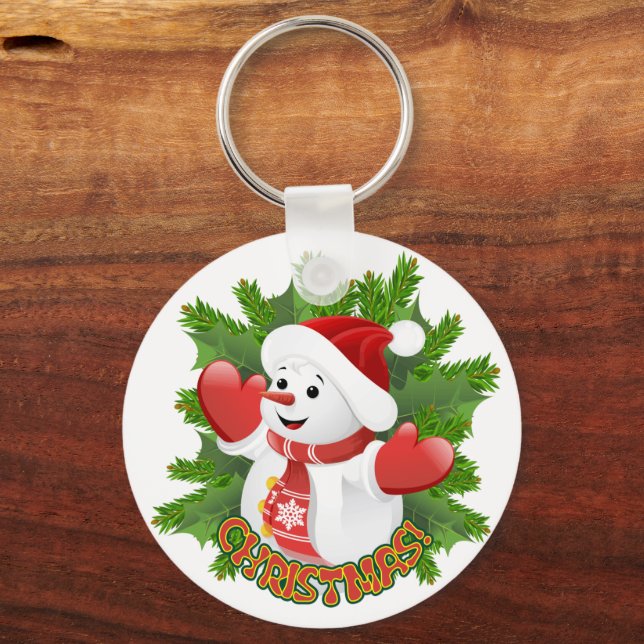 Baby Snowman with Crystal Snowflakes Ornament Keychain (Front)