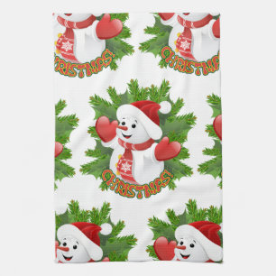 Baby Snowman with Crystal Snowflakes Ornament Kitchen Towel