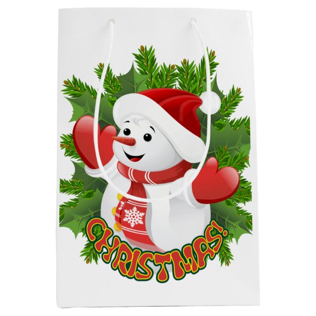 Baby Snowman with Crystal Snowflakes Ornament Medium Gift Bag (Front)