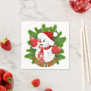 Baby Snowman with Crystal Snowflakes Ornament Napkin