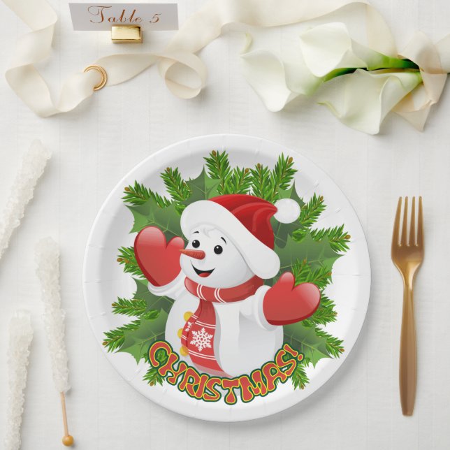 Baby Snowman with Crystal Snowflakes Ornament Paper Plate (Wedding)