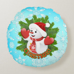 Baby Snowman with Crystal Snowflakes Ornament Round Pillow