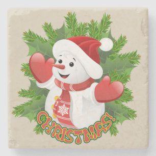 Baby Snowman with Crystal Snowflakes Ornament Stone Coaster