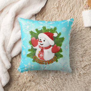 Baby Snowman with Crystal Snowflakes Ornament Throw Pillow