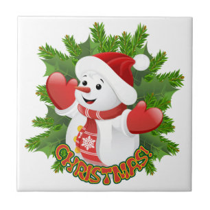 Baby Snowman with Crystal Snowflakes Ornament Tile