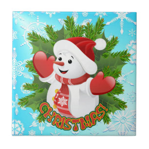 Baby Snowman with Crystal Snowflakes Ornament Tile