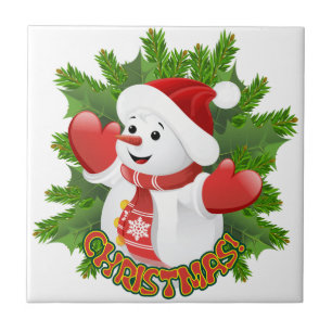 Baby Snowman with Crystal Snowflakes Ornament Tile