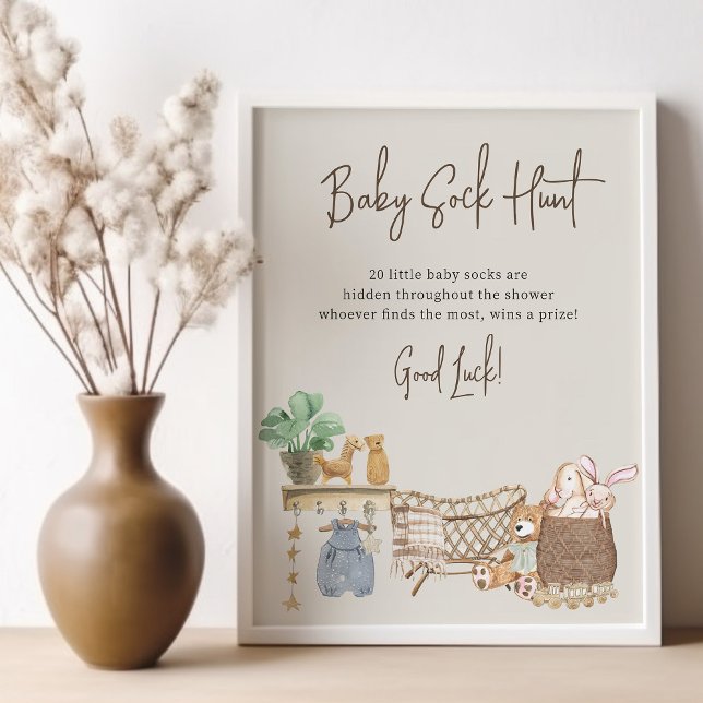 Baby Sock Hunt Boho Baby Nursery Baby Shower Game Poster (Baby Sock Hunt Baby Shower game sign - printed or digital - from my Boho Baby Nursery Collection)