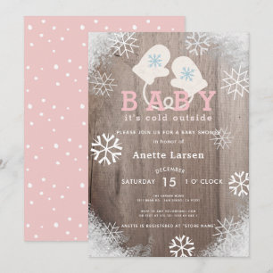 Baby Son Froid Extérieur Rose Douche Invitation