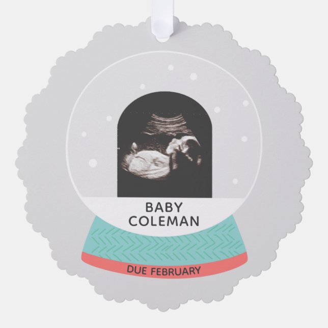 Baby Sonogram Snow Globe Christmas Ornament Card (Front)