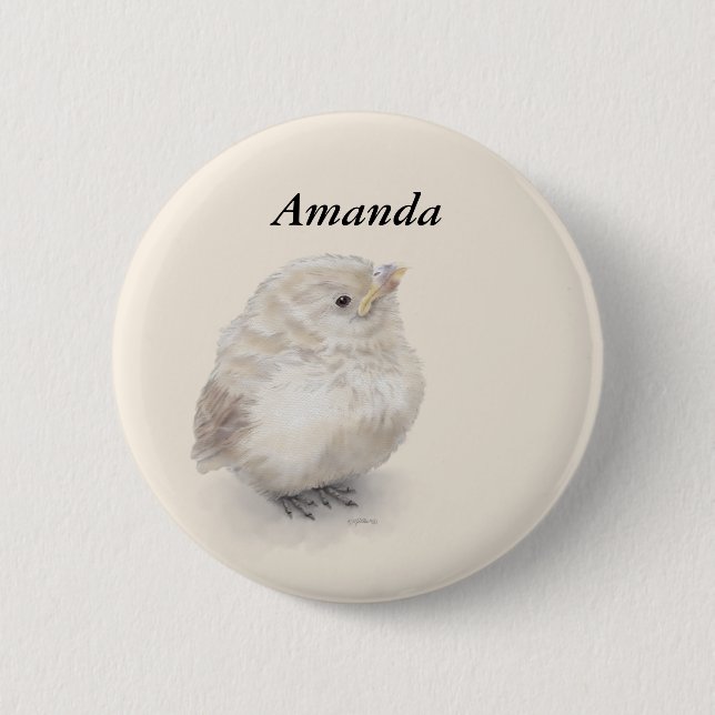 Baby Sparrow Digital Watercolor 2 Inch Round Button (Front)