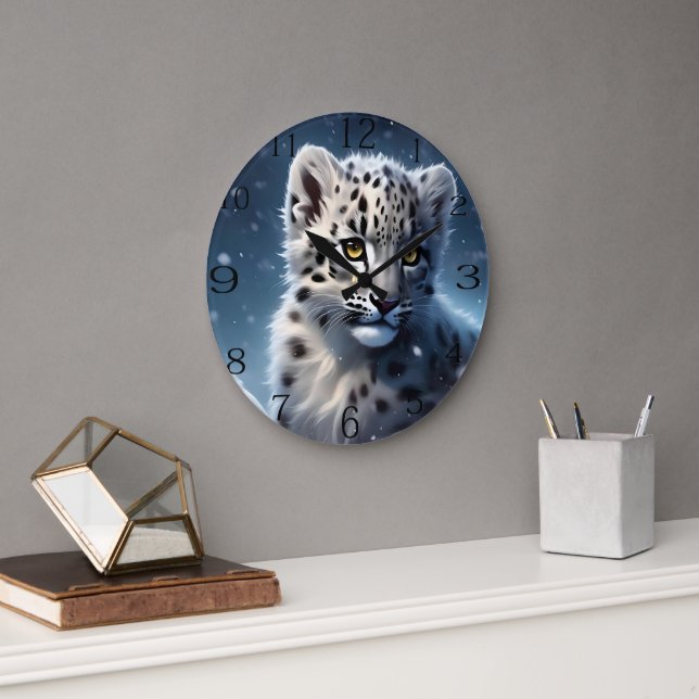 Baby Spotted Leopard, Large Clock (Office)