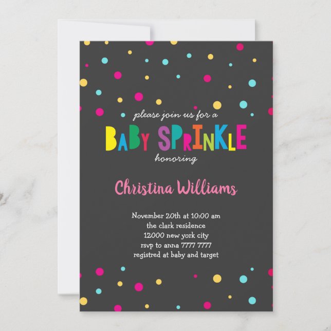 Baby Sprinkle Confetti Colourful Dots Rainbow Cute Invitation (Front)