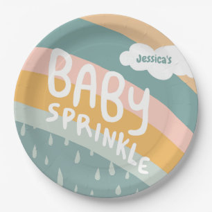 BABY SPRINKLE Cute Clouds Rainbow Pastel Custom Paper Plate