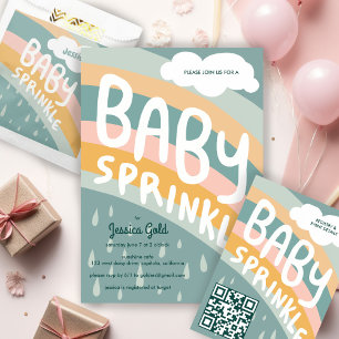 BABY SPRINKLE Cute Clouds Rainbow Rain Custom Invitation Postcard