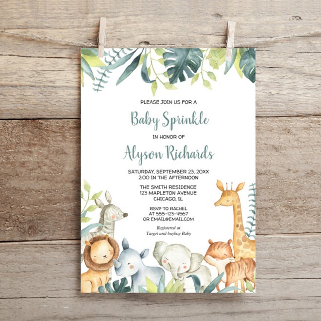 Baby sprinkle cute safari animals gender neutral invitation (Creator Uploaded)