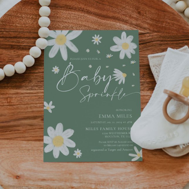 Baby Sprinkle, Daisy Sage Green Baby shower Invitation (Creator Uploaded)