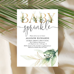 Baby sprinkle gender neutral greenery gold invitation