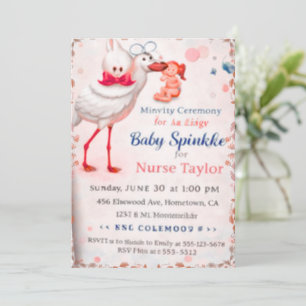 Baby Sprinkle Invitation for Nurse Mom, Cute Stork