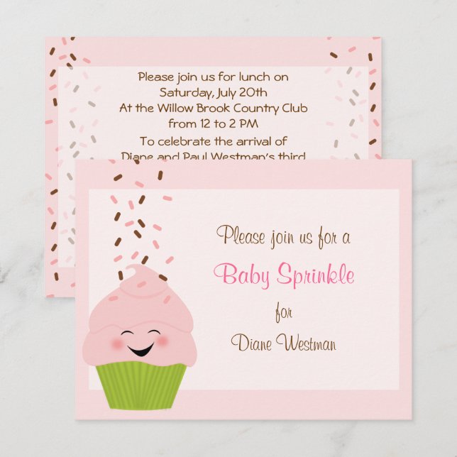 Baby Sprinkle Invitation in Pinks (Front/Back)