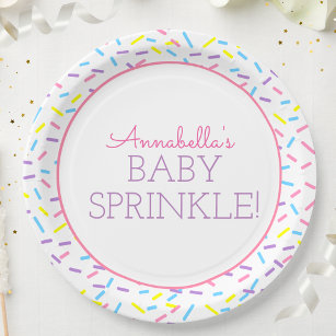 Baby Sprinkle Paper Plate with Pink Outline