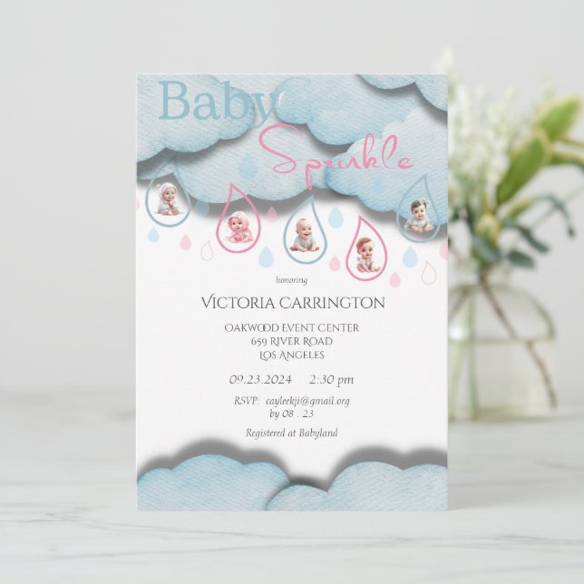 Baby Sprinkle Pink Blue Baby Shower Invitation (Standing Front)