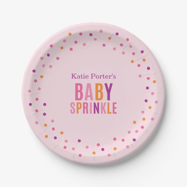 Baby Sprinkle Pink Girl Baby Shower Plate (Front)