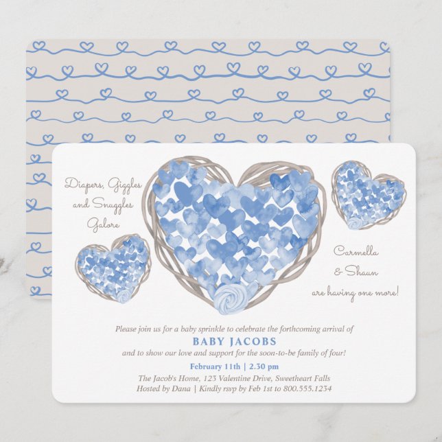 Baby Sprinkle Rustic Love Hearts Boy Baby Shower Invitation (Front/Back)