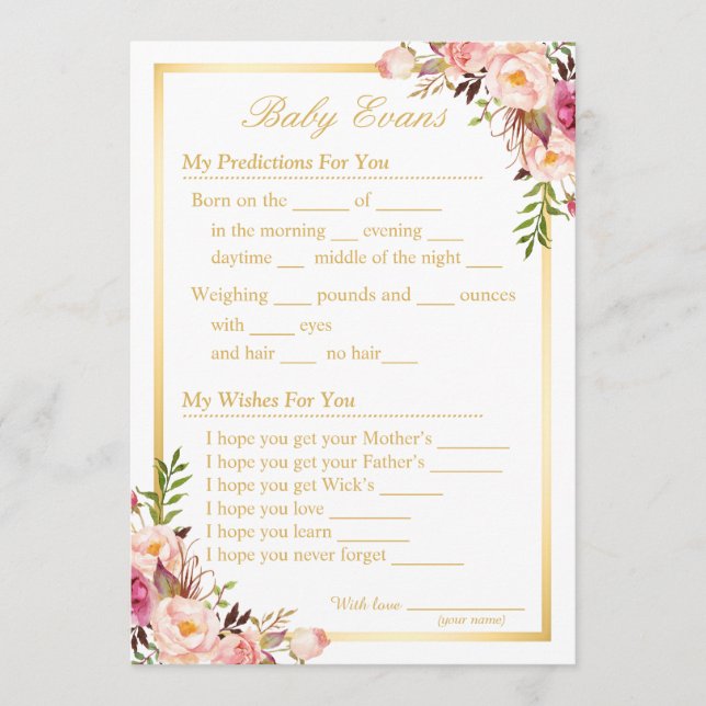 Baby Sprinkle Shower Guessing Game and Wishes Advice Card (Front)