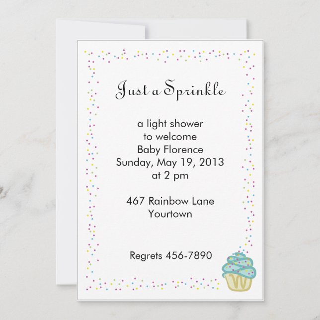Baby Sprinkle Shower Invites with Blue Cupcake (Front)