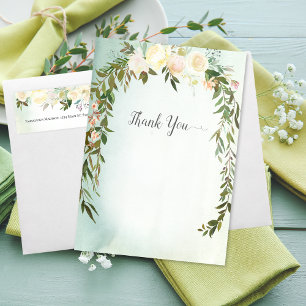 Baby Sprinkle Shower Thank You Green White Rose Card