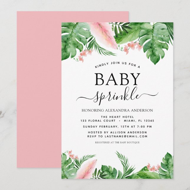 Baby Sprinkle Shower Tropical Palm Floral Invitation (Front/Back)