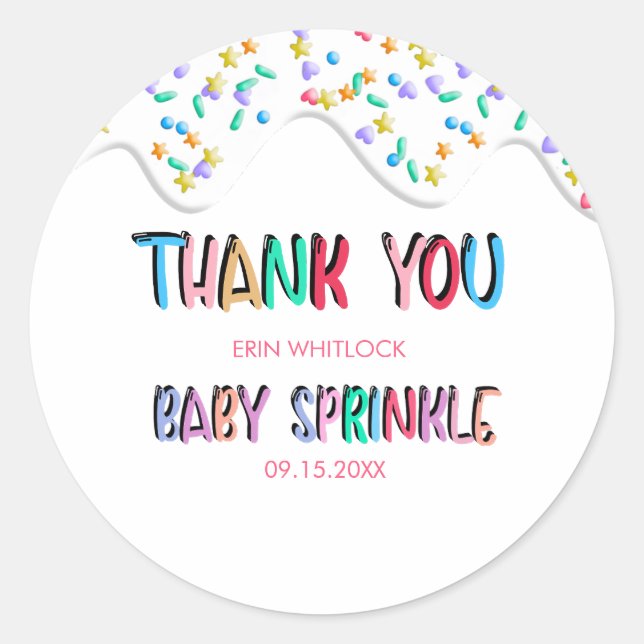 Baby Sprinkle  Thank You  Classic Round Sticker (Front)