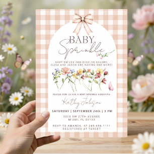 Baby Sprinkle Wildflower Neutral Gingham Invitation